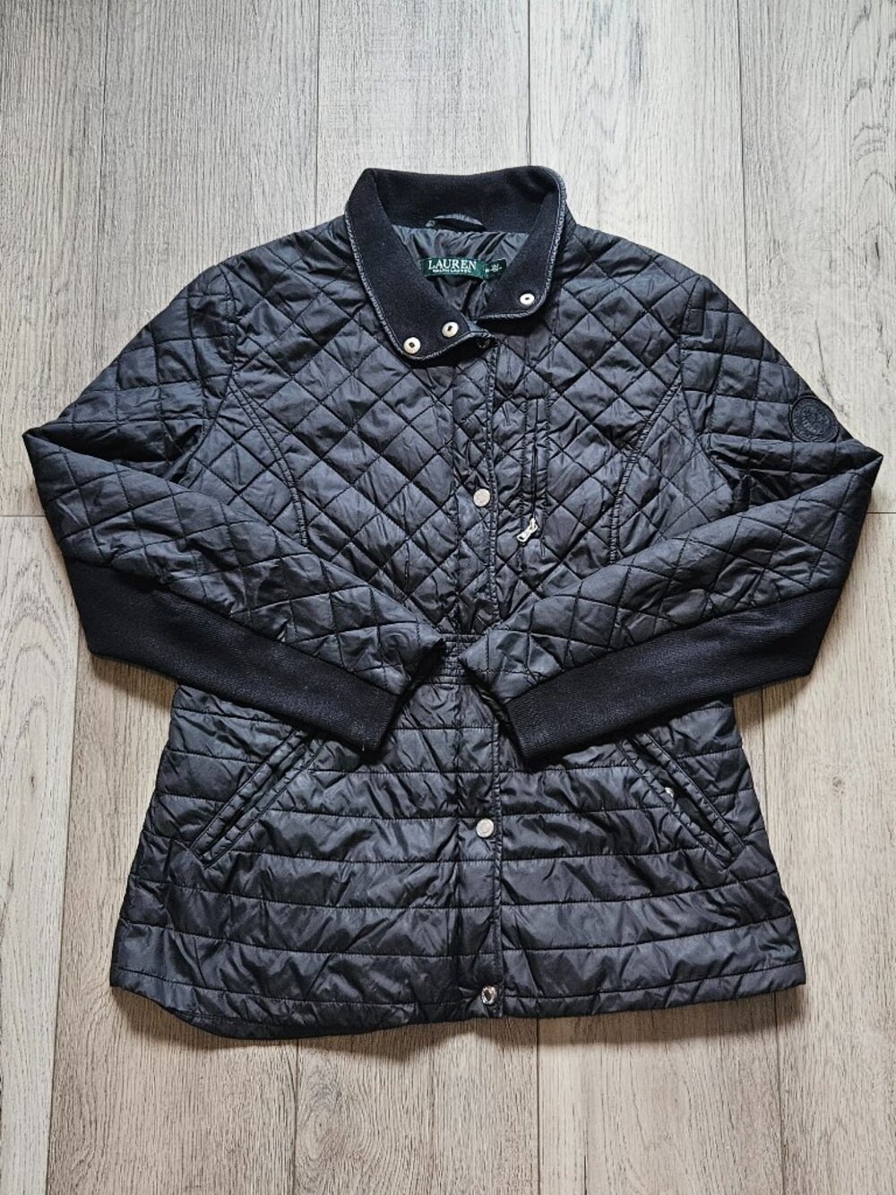 Lauren Ralph Lauren Womens PM Petite Medium Black Quilted Jacket Coat RLL Crest